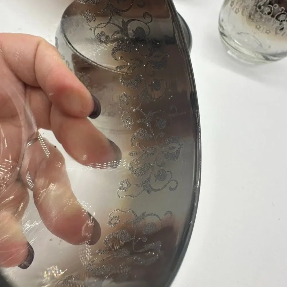 MCM Silver Fade Raised Luster Lace Dorothy Thorpe Lowball Whiskey Glasses